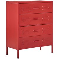 Hohe Kommode Rot Stahl 40x80x102 cm mit 4 Schubladen Mehrzweckschrank für Büro Schlafzimmer Wohnzimmer Kinderzimmer Bad - Rot von BELIANI