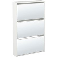 Hoher Schuhschrank Weiß MDF-Platte mit 3 Klapptüren Verspiegelt Spiegeleffekt Modern Flur Eingangsbereich Diele Ankleide Garage Garderobe von BELIANI