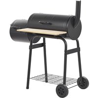 Holzkohlegrill Schwarz aus Stahl mit Räucherkammer Smoker auf Rädern Tonnengrill Rollbar bbq Garten Outdoor Ausstattung - Schwarz von BELIANI