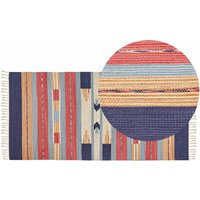 Kelim-Teppich Mehrfarbig Baumwolle 80 x 150 cm mit Fransen Geometrischem Muster Handgewebt Zweiseitig Läufer Modern Wohnzimmer Schlafzimmer - Bunt von BELIANI