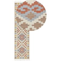 Kelim-Teppich Mehrfarbig Baumwolle 80 x 300 cm mit Fransen Geometrischem Muster Handgewebt Zweiseitig Läufer Modern Wohnzimmer Schlafzimmer Kelim-Teppich Mehrfarbig Baumwolle 80 x 300 cm mit Fransen Geometrischem Muster Handgewebt Zweiseitig Läufer Modern Wohnzimmer Schlafzimmer von BELIANI
