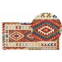 Kelim-Teppich Mehrfarbig Wolle 80 x 150 cm mit Fransen Geometrischem Muster Handgewebt Boho Läufer Orientteppich für Fußbodenheizung Geeignet - Bunt von BELIANI