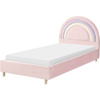 Kinderbett Rosa Samt mit Lattenrost 90x200 cm Holzbeinen Hohem Kopfteil Regenbogenform Modern Schlafzimmer Möbel Einzelbett Jugendbett Kinderbett Rosa Samt mit Lattenrost 90x200 cm Holzbeinen Hohem Kopfteil Regenbogenform Modern Schlafzimmer Möbel Einzelbett Jugendbett von BELIANI