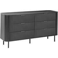 Kommode Schwarz MDF-Platte mit 6 Schubladen Lamellen-Optik Retro Schubladenschrank Schlafzimmer Wohnzimmer Esszimmer Ausstattung von BELIANI