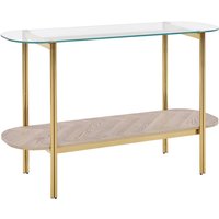 Konsolentisch Gold / Hellbraun mit Glasplatte aus Metall mdf Holzplatte Elegant Modernes Design für Wohnzimmer Schlafzimmer Flur Konsolentisch Gold / Hellbraun mit Glasplatte aus Metall mdf Holzplatte Elegant Modernes Design für Wohnzimmer Schlafzimmer Flur von BELIANI