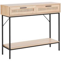 Konsolentisch Heller Holzfarbton Schwarze Metallbeine und Handgriffe Boho Stil Drei Rattan Schubladen Schmal Hoch Schlafzimmer Wohnzimmer Flur von BELIANI