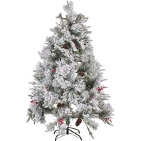Beliani - Weihnachtsbaum 180 cm Weiß Schneebedeckt mit Kunstschnee Zapfen roten Beeren und Ständer Weihnachtszeit Weihnachten Wohnzimmer Modern - Grün von BELIANI