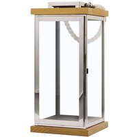 Laterne Braun mit Silber 19 x 41 cm Holz und Edelstahl in Marine Look Dekorativ Rechteckig Modern von BELIANI