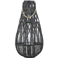 Laterne Schwarz 39 x 75 cm Glas mit Holz Kerzenhalter Dekorativ Gebogene Form Modern - Schwarz von BELIANI