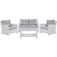 Lounge 4er Set Weiß in Rattanoptik Grauen Bezüge Mit Sitzkissen Dekorativ Elegant Modern - Grau von BELIANI