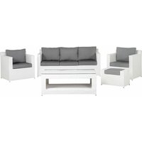 Lounge 6er Set Weiß Rattanoptik Grauen Bezüge Mit Sitzkissen Dekorativ Elegant Modern - Grau von BELIANI