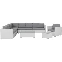 Gartenmöbel Set Weiß Rattan u. Aluminium Modular mit 2 Couchtischen Mehrere Kissen Grau 8-Sitzer Lounge Set Terrasse Outdoor Modern - Grau von BELIANI