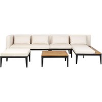 Lounge Set 3-Teilig Links Hellbraun Zertifiziertes Akazienholz u. Aluminium 4-Sitzer mit Auflagen Modern Garten Ecksofa mit Tisch und Ottomane von BELIANI