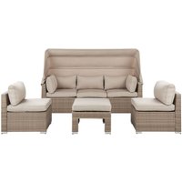 Lounge Set Braun Auflagen Beige mit Überdachung 5-teiliges Modular Polyrattan für Garten für Terrasse für Wintergarten Lounge Set Braun Auflagen Beige mit Überdachung 5-teiliges Modular Polyrattan für Garten für Terrasse für Wintergarten von BELIANI