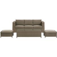 Lounge Set Braun pe Rattan Kaffeetisch 2 Ottomane Auflagen Modern Outdoor von BELIANI