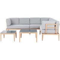 Beliani - Lounge Set Heller Holzfarbton u. Grau Aluminium mit Auflagen zwei Tische für 6 Personen Garten Terrasse Balkon - Grau von BELIANI