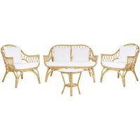 Lounge Set Natürlich 4er Sitzer Rattan Sicherheitsglas Auflagen Weiß für Terrase für Garten Lounge Set Natürlich 4er Sitzer Rattan Sicherheitsglas Auflagen Weiß für Terrase für Garten von BELIANI