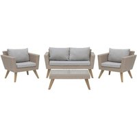Gartenmöbel Set Braun und Grau Rattan Sicherheitsglas Textil inkl. Kissen 4-Sitzer Terrasse Outdoor Modern von BELIANI