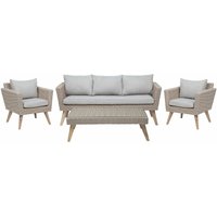 Gartenmöbel Set Braun Grau Rattan Sicherheitsglas Textil inkl. Kissen 5-Sitzer Terrasse Outdoor Modern - Heller Holzfarbton von BELIANI