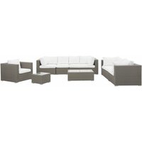 Lounge Set Rattan Taupe 8-Sitzer mit Auflagen in Cremeweiß Klassisch - Weiß von BELIANI
