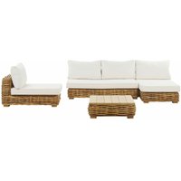 Lounge Set Natürlich Rattan 4-Sitzer Linksseitig mit Auflagen Cremeweiß Tisch und Lounger Boho Gartenausstattung Terrasse Outdoor - Natürlich von BELIANI