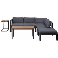 Beliani - Lounge Set Schwarz/Grau Kunstholz Aluminium 5-Sitzer inkl. Auflagen Mediterran Stil Terrasse Outdoor - Heller Holzfarbton von BELIANI