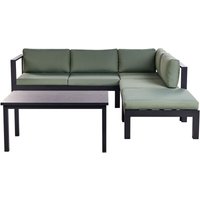 Lounge Set Schwarz Aluminium mit Auflagen Grün Stoff Skandi Modern 5-Sitzer Ecksofa Ottomane und 1 Couchtisch Terrasse Garten Möbel von BELIANI