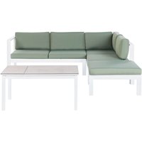Lounge Set Weiß Aluminium mit Auflagen Grün Stoff Skandi Modern 5-Sitzer Ecksofa Ottomane und 1 Couchtisch Terrasse Garten Möbel von BELIANI