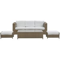 Lounge Set Weiß Braun pe Rattan Kaffeetisch 2 Ottomane Auflagen Modern Outdoor von BELIANI