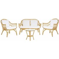 Beliani - Lounge Set Natürlich 4er Sitzer Rattan Sicherheitsglas Auflagen Weiß für Terrase für Garten - Weiß von BELIANI