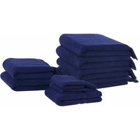 Beliani - Handtuch-Set mit Badematte Blau Baumwolle und Polyester 9-teilig mit Fransen Modern Saugfähig Schnelltrocknend Ringgesponnen für Badezimmer von BELIANI