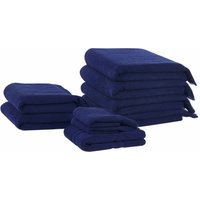 Beliani - Handtuch-Set mit Badematte Blau Baumwolle und Polyester 9-teilig mit Fransen Modern Saugfähig Schnelltrocknend Ringgesponnen für Badezimmer Beliani - Handtuch-Set mit Badematte Blau Baumwolle und Polyester 9-teilig mit Fransen Modern Saugfähig Schnelltrocknend Ringgesponnen für Badezimmer von BELIANI