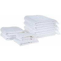 Handtuch-Set mit Badematte Weiß Baumwolle und Polyester 9-teilig mit Fransen Modern Saugfähig Schnelltrocknend Ringgesponnen für Badezimmer - Weiß von BELIANI