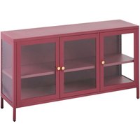 Metallschrank Dunkelrot Stahl mit Glasfront 35 x 115 x 65 cm Sideboard mit Griffen 3 Türen 2 Regalböden Wohnzimmer Büro Arbeitszimmer Flur Bad von BELIANI