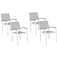 Gartenstühle 4er Set Grau / Weiß Polyester Aluminium mit Armlehnen Terrasse Balkon Outdoor - Weiß von BELIANI