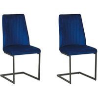 Freischwinger Stuhl 2er Set Blau Samtstoff mit hoher Rückenlehne Metallgestell Modernes Design für Ess-, Wohn- und Arbeitszimmer - Schwarz von BELIANI
