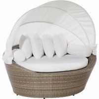 Strandkorb hellbraun/cremeweiß Polyrattan Baumwolle 2-Sitzer Sonnendach inkl. Kissen - Weiß von BELIANI