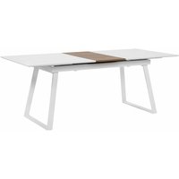 Esszimmertisch Weiß mit Braun 90 x 160 cm Ausziehbar mdf Tischplatte Mittelsäule Glänzend Rechteckig Modern - Heller Holzfarbton von BELIANI