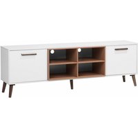 Beliani - tv Möbel Weiß Braun Spanplatte Gummibaumholz 60 x 180 x 40 cm Modern Elegant Praktisch Multifunktional 2 Schränke Wohnzimmer - Weiß von BELIANI