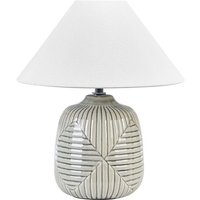 Nachttischlampe Grau Keramik 35 cm Weißer Trommelschirm Handgefertigt Geometrisches Muster Nachttisch Wohnzimmer Schlafzimmer Beleuchtung - Grau von BELIANI