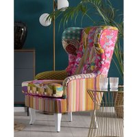 Ohrensessel Bunt Hauptfarbe Fuchsia Patchwork Stoffbezug mit Weißen Holzbeinen Retro-Stil Wohnzimmer Ausstattung Sitzmöbel - Weiß von BELIANI