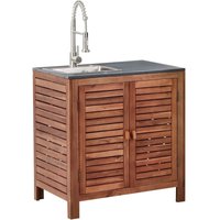 Outdoor-Küchenschrank Braun u. Silber Akazienholz 80x50x83 cm mit Spüle Armatur Modern Outdoor-Küchenmöbel für Garten Draußen Außenbereich von BELIANI