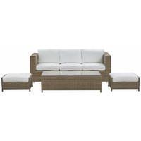 Lounge Set Weiß Braun pe Rattan Kaffeetisch 2 Ottomane Auflagen Modern Outdoor - Silber von BELIANI