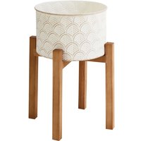 Beliani - Pflanzenständer Cremeweiß Eisen Holzbeine 20 x 20 x 32 cm Blumentopf aus Metall für den Innen- und Außenbereich Boho-Blumenkasten von BELIANI