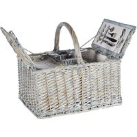 Picknickkorb Grau aus Weide für 4 Personen Inkl. Zubehör Kühltasche Teller Besteck Weingläser Korkenzieher von BELIANI