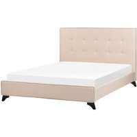 Polsterbett Beige Stoffbezug in Leinenoptik mit Lattenrost 140x200 cm Hohes Kopfteil Gesteppt Holzbeine Modern Schlafzimmer Doppelbett Ehebett von BELIANI