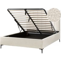 Polsterbett Cremeweiß Bouclé Gesteppt mit Hohem Kopfteil Bettkasten Lattenrost 160x200 cm Hochklappbar für Schlafzimmer Doppelbett Ehebett von BELIANI