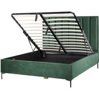 Polsterbett Dunkelgrün Samtstoff Gesteppt mit Hohem Kopfteil Bettkasten Lattenrost 160x200 cm Hochklappbar für Schlafzimmer Doppelbett Ehebett von BELIANI
