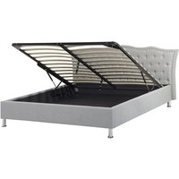 Polsterbett Grau mit Bettkasten Hochklappbar 160 x 200 cm Knopfverzierung Dekorative Steppnähten Verchromte Füße Klassisch von BELIANI