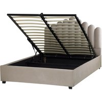 Polsterbett Taupe Samt mit Bettkasten Lattenrost Hochklappbar 140 x 200 cm Hohes Muschel-Kopfteil Glamourös Muschelbett Doppelbett Schlafzimmer von BELIANI